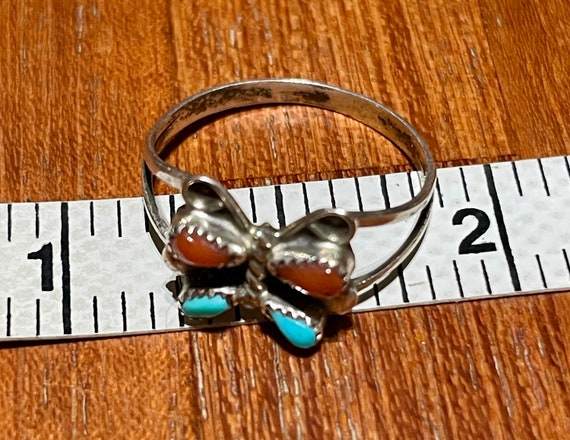 Vintage 1970s Navajo Turquoise and Coral Butterfl… - image 3