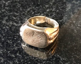 Antique European Masonic Gold Ring 1950s Engraved 333, 8k, 9k, Very Rare Post WW2, Rose Gold Crudely Sized 8