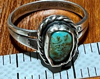 Vintage Navajo Turquoise Sterling Silver Ring, Size 6 1/2