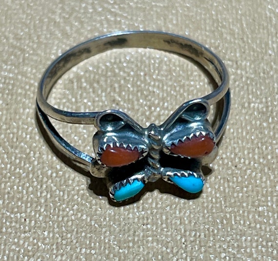 Vintage 1970s Navajo Turquoise and Coral Butterfl… - image 1