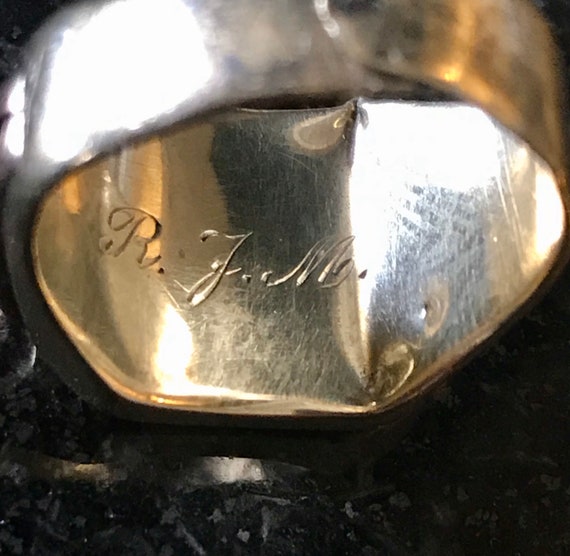 Antique European Masonic Gold Ring 1950s Engraved… - image 6