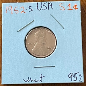 Vintage 1952-S Copper Wheat Penny, USA One Cent Abraham Lincoln Bust, Clean Collectible San Francisco Mint, Korean War Era, 1 Cent Copper