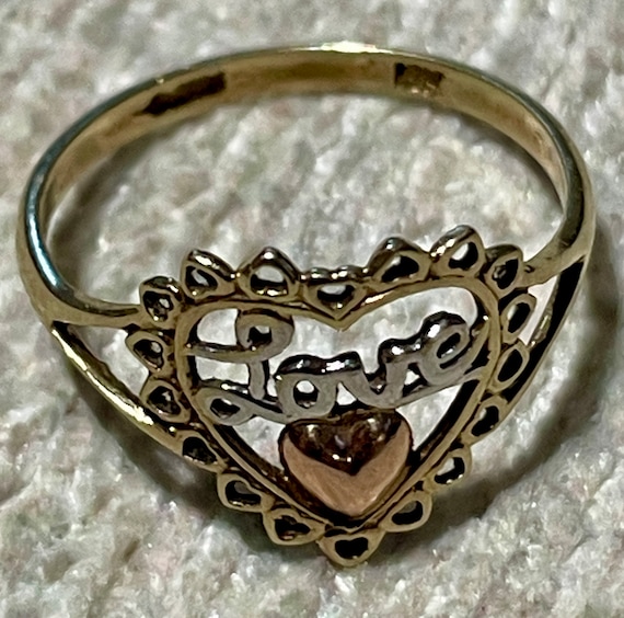 Vintage 1990s Tri-Color 10k Gold Ring LOVE Heart R