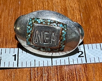 Vintage Navajo Pawn Jewelry, Crushed Turquoise Sterling Silver NEA Pin, Dual Studs