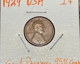 1929 Copper Wheat Penny, Abraham Lincoln Cent, Great Depression Era