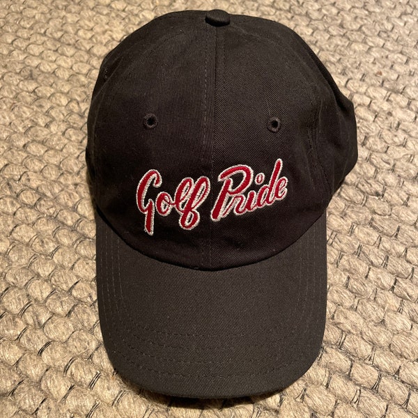 Vintage Early 2000’s Black and Garnet Golf Pride Adjustable Hat with Velcro Adjustable Strap 100% Cotton! New Old Stock Never Worn