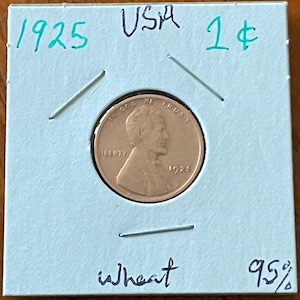 Vintage 1925 Copper Wheat Penny USA One Cent Abraham Lincoln Bust, Clean Collectible Roaring 20’s Good Condition for Age 1 Cent Copper Penny