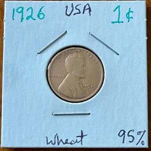 Vintage 1926 Copper Wheat Penny USA One Cent Abraham Lincoln Bust, Clean Collectible Roaring 20’s Good Condition for Age 1 Cent Copper Penny