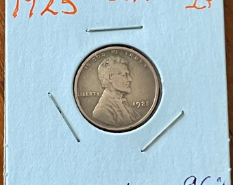 Antique 1925 Copper Wheat Penny USA One Cent Abraham Lincoln Bust, Collectible Roaring 20’s Very Good Condition for Age. 1 Cent Copper Penny