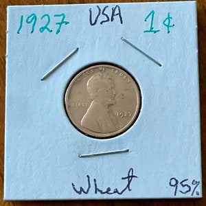 Vintage 1927 Copper Wheat Penny USA One Cent Abraham Lincoln Bust, Clean Collectible Roaring 20’s Good Condition for Age 1 Cent Copper Penny