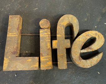 Vintage 3D LIfe weathered sign with blocked letters. Hanger points added and reinforced. Perfect for combination Island, Swim, Salt or Beach