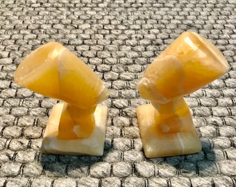 Vintage Egyptian Alabaster Nefertiti Bookends, Hand Carved Busts