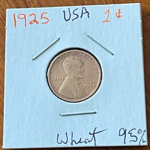 Vintage 1925 Copper Wheat Penny USA One Cent Abraham Lincoln Bust, Clean Collectible Roaring 20’s Good Condition for Age 1 Cent Copper Penny