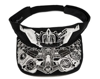 Black Visor Hat – “Avimimus” Full Metal Visor, Aviation-Inspired Sci-Fi Statement Design