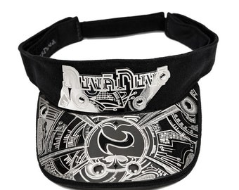 Black Visor Hat – “Explosion” Full Metal Visor, Futuristic Sci-Fi Statement Design