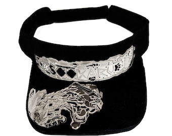 Black Visor Hat – “Sookaru” Full Metal Visor, Futuristic Sci-Fi Feline Statement Design