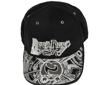 Black Baseball Cap – “Explosion” Full Metal Hat, Futuristic Sci-Fi Statement Design
