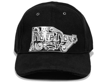 Black Baseball Cap – “Explosion” Band Metal Hat, Futuristic Sci-Fi Statement Design