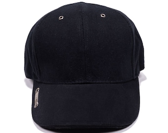 Black Baseball Cap – Minimalist Designer Hat with Metal Nameplate, Premium Adjustable Cap