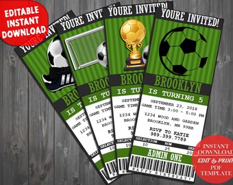 Soccer Ticket invitation, Soccer invitation, Soccer birthday invitation, Soccer Party, Soccer Birthday - Instant Download Editable PDF