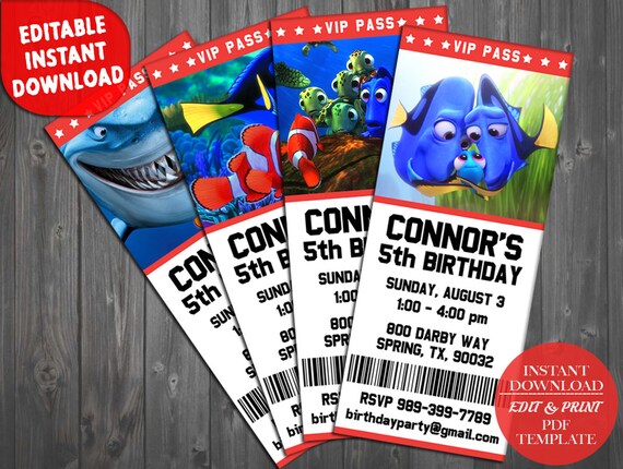 finding dory invitation dory ticket invitations finding dory etsy