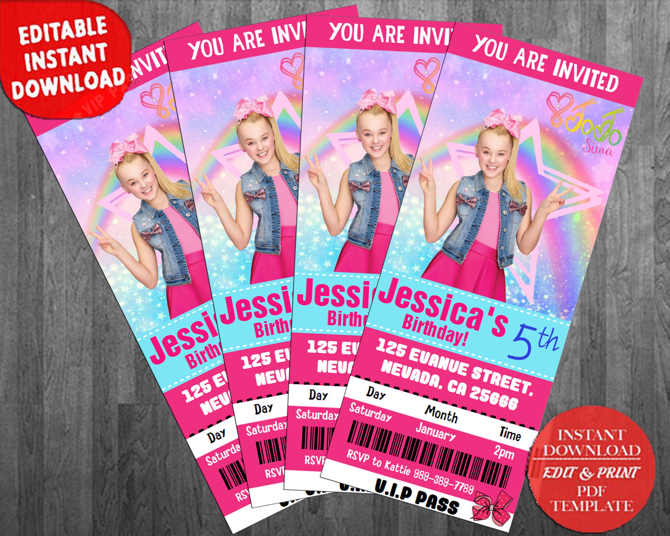 jojo siwa birthday invitation jojo siwa ticket invitation