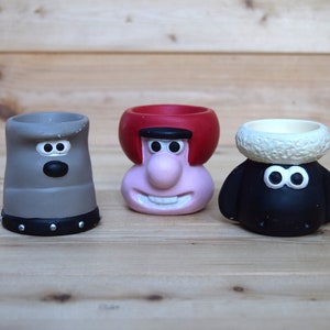 Set of 3 Wallace and Gromit Egg Cups from A Close Shave ( Wallace, Shaun and Preston)