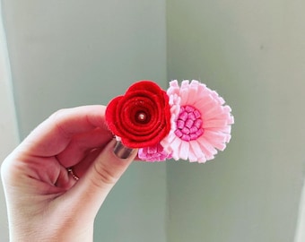 Valentine's Day Hair Clip- Felt Flower Hair Clip- Felt flowers- Pink Felt Flower Hair Clip- Pink Hair Clip