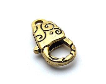x2 large carabiner clasps, decorated arabesque, aged gold metal, 24.2x12.6mm: AF0081