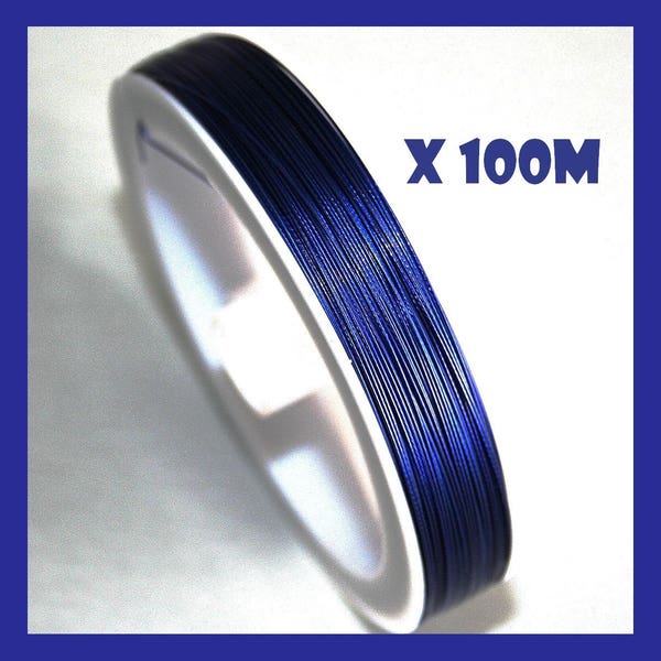 Bobine de 100 mètre de fil cablé gainé (crinelle) bleu diamètre 0,45mm