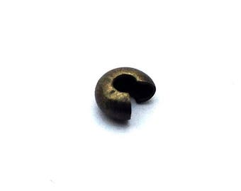 x100 crimp beads, caches perles à écraser ou cache-nœuds,métal bronze, 4mm: AE0014