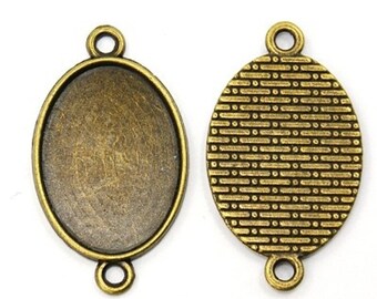 2 oval cabochon holders 18x25mm Bronze connectors: SC0007