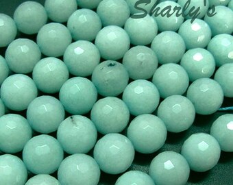 2 beads semi-precious stone faceted Amazonite natural 10 mm diameter
