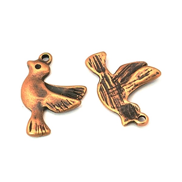 x20 breloques oiseaux colombes, cuivre, 22x15mm: