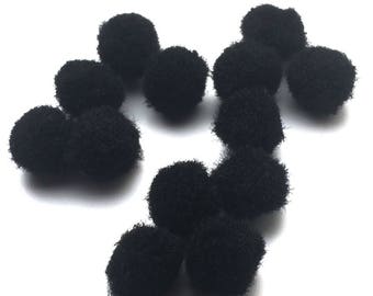 x100 pompons synthétique 12mm, Noir, pour galon couture