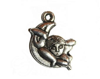 x2 pendentifs ange penseur en métal argenté, 25,5x22,5mm: BA0007