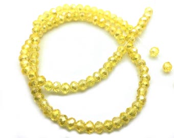 X1 fil de 200 perles en verre ovales à facettes jaune transparent, 3mm: PVF0026