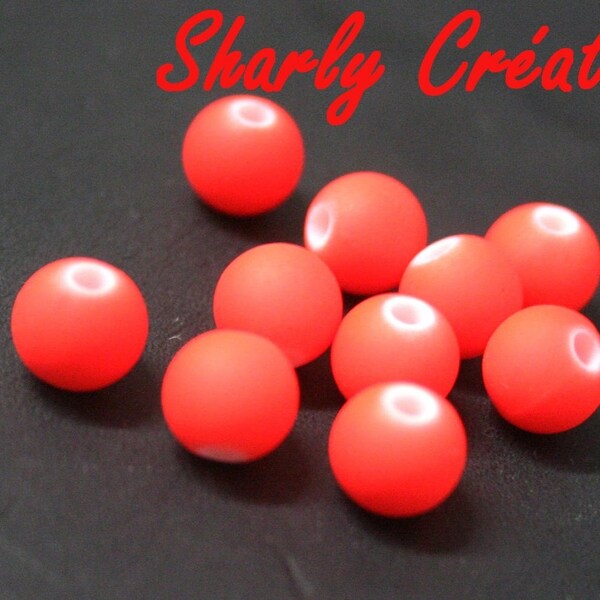 20 PERLES Orange FLUO NEON 8mm acrylique aspect satiné