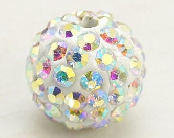 10 beads Crystal AB rhinestone Shamballa 10 mm