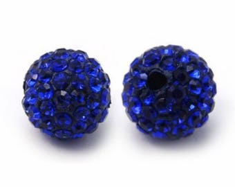 10 PERLES Bleu foncé électrique strass 10 mm pour Shamballa