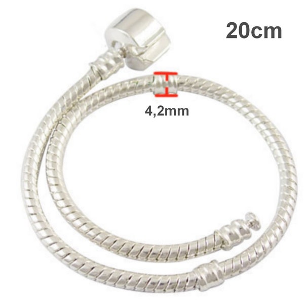 Bracelet 20cm métal argenté clair fermoir clip support perles européennes: SBRA0022