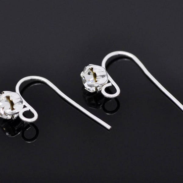 x2 paires de crochets d'oreilles avec strass métal, 18mm: ABO0027