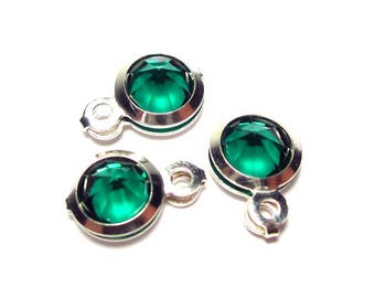 x2 crystal charms Dark green set silver 925, round shape, 9.1x6mm: BS0001-VF