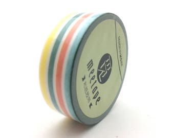 x1 rouleau de 10m de masking tape washi tape blanc rayures colorées: DM0018