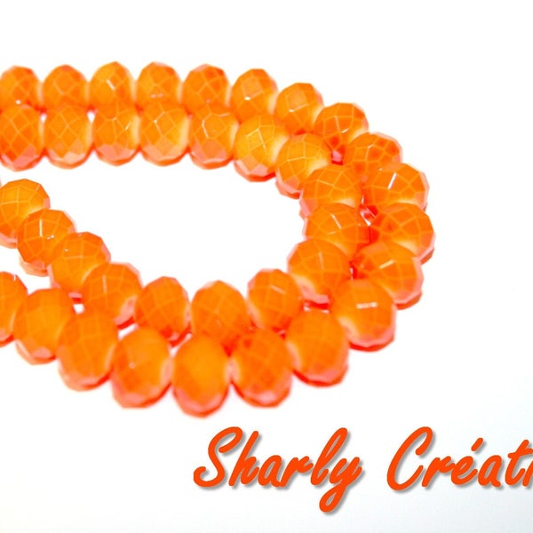 20 PERLES ovales en verre Facettes 8x6mm orange fluo