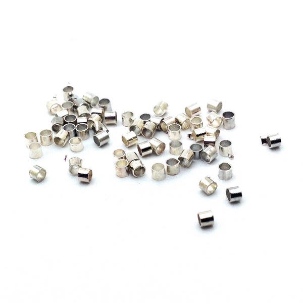 10g de perles à écraser forme tube, métal argenté clair, 2mm (environ 800 perles): AE0070