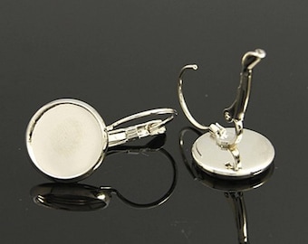 X5 paires de supports de Boucles d'oreilles pour cabochons ronds 12mm, argenté foncé: SBO0001