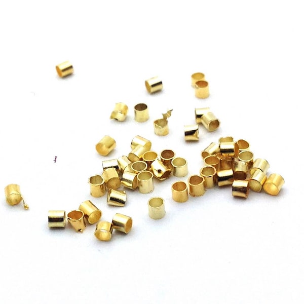 10g de perles à écraser forme tube, métal doré, 2mm (environ 800 perles): AE0073