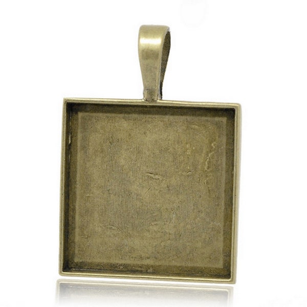 x2 pendentifs supports cabochons carrés 25mm, métal bronze, SP0006