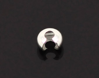 x100 crimp beads, caches perles à écraser ou cache-nœuds,métal argenté clair, 4mm: AE0012